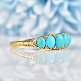 Ellibelle Jewellery Victorian Turquoise & Diamond Gold Carved Half Hoop Five Stone Ring