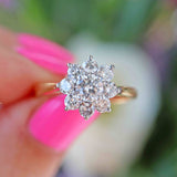 Ellibelle Jewellery Vintage 18ct Gold 1 Carat Diamond Daisy Cluster Ring