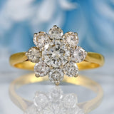 Ellibelle Jewellery Vintage 18ct Gold Diamond Daisy Cluster Ring (1.30cts)