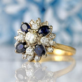 Ellibelle Jewellery Vintage 18ct Gold Sapphire & Diamond Cluster Dress Ring