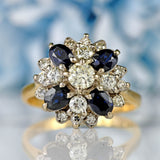 Ellibelle Jewellery Vintage 18ct Gold Sapphire & Diamond Cluster Dress Ring