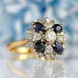 Ellibelle Jewellery Vintage 18ct Gold Sapphire & Diamond Cluster Dress Ring