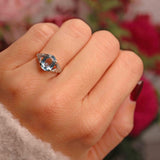 Ellibelle Jewellery Vintage 1950s Aquamarine & Diamond 18ct Gold Ring