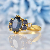 Ellibelle Jewellery Vintage 1960s Sapphire & Diamond 18ct Gold Seven-Stone Ring