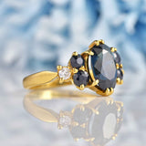 Ellibelle Jewellery Vintage 1960s Sapphire & Diamond 18ct Gold Seven-Stone Ring