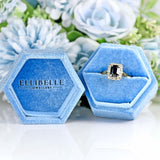 Ellibelle Jewellery Vintage 1963 Emerald-Cut Sapphire & Diamond 18ct Gold Cluster Ring