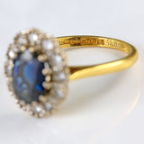 Ellibelle Jewellery Vintage 1963 Sapphire & Diamond 18ct Gold Cluster Ring