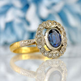 Ellibelle Jewellery Vintage 1963 Sapphire & Diamond 18ct Gold Platinum Ring