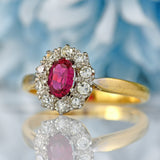 Ellibelle Jewellery Vintage 1964 Ruby & Diamond 18ct Gold Platinum Cluster Ring