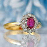 Ellibelle Jewellery Vintage 1964 Ruby & Diamond 18ct Gold Platinum Cluster Ring