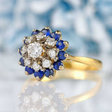Ellibelle Jewellery Vintage 1966 Sapphire & Diamond 18ct Gold Cluster Ring