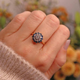 Ellibelle Jewellery Vintage 1966 Sapphire & Diamond 18ct Gold Cluster Ring