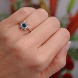 Ellibelle Jewellery Vintage 1966 Sapphire & Diamond White Gold Daisy Cluster Ring