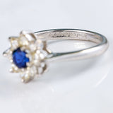 Ellibelle Jewellery Vintage 1966 Sapphire & Diamond White Gold Daisy Cluster Ring