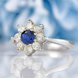 Ellibelle Jewellery Vintage 1966 Sapphire & Diamond White Gold Daisy Cluster Ring