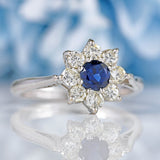 Ellibelle Jewellery Vintage 1966 Sapphire & Diamond White Gold Daisy Cluster Ring