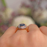 Ellibelle Jewellery Vintage 1967 Sapphire & Diamond 18ct Gold Oval Cluster Ring