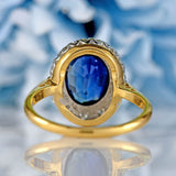 Ellibelle Jewellery Vintage 1967 Sapphire & Diamond 18ct Gold Oval Cluster Ring