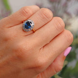 Ellibelle Jewellery Vintage 1967 Sapphire & Diamond 18ct Gold Oval Cluster Ring