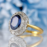 Ellibelle Jewellery Vintage 1967 Sapphire & Diamond 18ct Gold Oval Cluster Ring