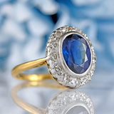 Ellibelle Jewellery Vintage 1967 Sapphire & Diamond 18ct Gold Oval Cluster Ring