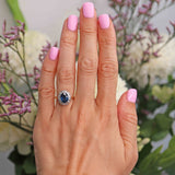 Ellibelle Jewellery Vintage 1967 Sapphire & Diamond 18ct Gold Oval Cluster Ring