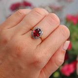 Ellibelle Jewellery Vintage 1970 Garnet & Diamond 18ct Gold Cluster Ring