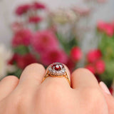 Ellibelle Jewellery Vintage 1970 Garnet & Diamond 18ct Gold Cluster Ring