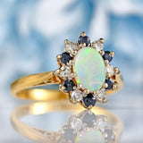 Ellibelle Jewellery Vintage 1970 Opal, Sapphire & Diamond 18ct Gold Cluster Ring