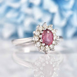 Ellibelle Jewellery Vintage 1970 Rhodolite Garnet & Diamond White Gold Cluster Engagement Ring