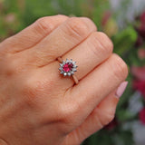 Ellibelle Jewellery Vintage 1970 Rhodolite Garnet & Diamond White Gold Cluster Engagement Ring