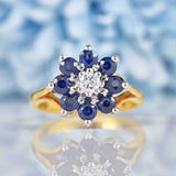 Ellibelle Jewellery Vintage 1970 Sapphire & Diamond Flower Cluster Ring