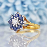 Ellibelle Jewellery Vintage 1970 Sapphire & Diamond Flower Cluster Ring