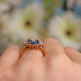 Ellibelle Jewellery Vintage 1970s Blue Sapphire & Diamond Gold Daisy Cluster Ring