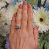 Ellibelle Jewellery Vintage 1970s Blue Sapphire & Diamond Gold Daisy Cluster Ring