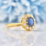 Ellibelle Jewellery Vintage 1970s Natural Sapphire & Diamond 18ct Gold Cluster Ring