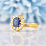 Ellibelle Jewellery Vintage 1970s Natural Sapphire & Diamond 18ct Gold Cluster Ring