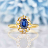 Ellibelle Jewellery Vintage 1970s Natural Sapphire & Diamond 18ct Gold Cluster Ring