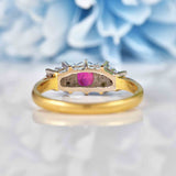 Ellibelle Jewellery Vintage 1970s Ruby & Diamond 18ct Gold Seven-Stone Ring