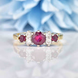 Ellibelle Jewellery Vintage 1970s Ruby & Diamond 18ct Gold Seven-Stone Ring