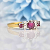 Ellibelle Jewellery Vintage 1970s Ruby & Diamond 18ct Gold Seven-Stone Ring