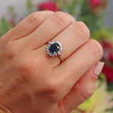 Ellibelle Jewellery Vintage 1970s Sapphire & Diamond 18ct White Gold Cluster Ring