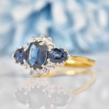 Ellibelle Jewellery Vintage 1970s Teal Sapphire & Diamond Triple Cluster Ring