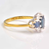 Ellibelle Jewellery Vintage 1970s Teal Sapphire & Diamond Triple Cluster Ring
