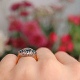 Ellibelle Jewellery Vintage 1970s Teal Sapphire & Diamond Triple Cluster Ring