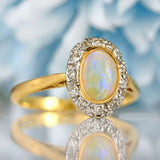 Ellibelle Jewellery Vintage 1971 Natural Australian Opal & Diamond 18ct Gold Oval Cluster Ring