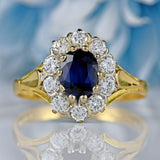 Ellibelle Jewellery Vintage 1971 Sapphire & Diamond 18ct Gold Cluster Ring