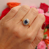 Ellibelle Jewellery Vintage 1971 Sapphire & Diamond 18ct Gold Cluster Ring