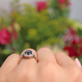Ellibelle Jewellery Vintage 1973 Dark Sapphire & Diamond 18ct White Gold Cluster Ring
