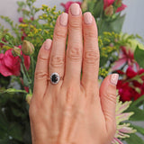 Ellibelle Jewellery Vintage 1973 Dark Sapphire & Diamond 18ct White Gold Cluster Ring